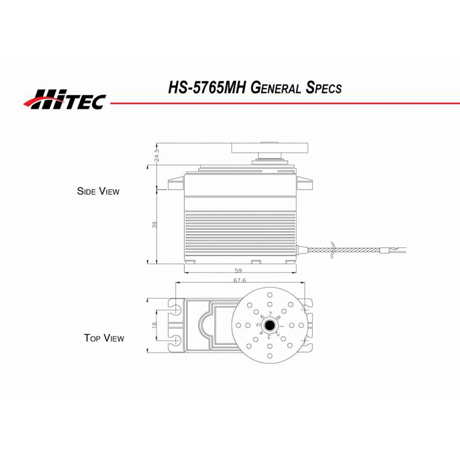 Hitec HS-5765MH High Voltage, Metal Gear, Giant Scale Servo .13sec/347oz @ 7.4v