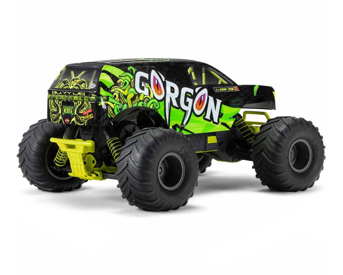 Arrma Gorgon 4X2 MEGA 550 Brushed 1/10 Monster Truck RTR (Yellow) w/SLT2 2.4GHz Radio, Battery & Charger - BOBBYRC