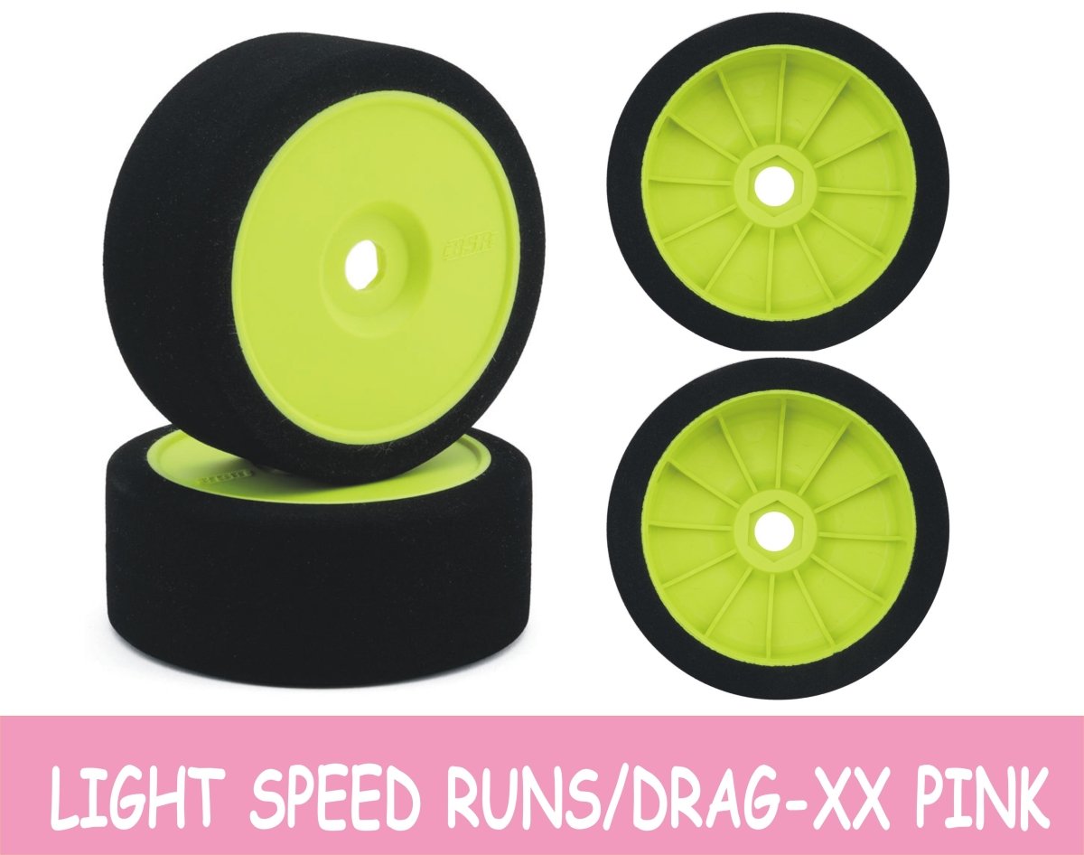 BSR Racing 1/8 Mounted GT Foam Tires 17mm Hex (2) (Double Pink - Yellow) - BOBBYRC