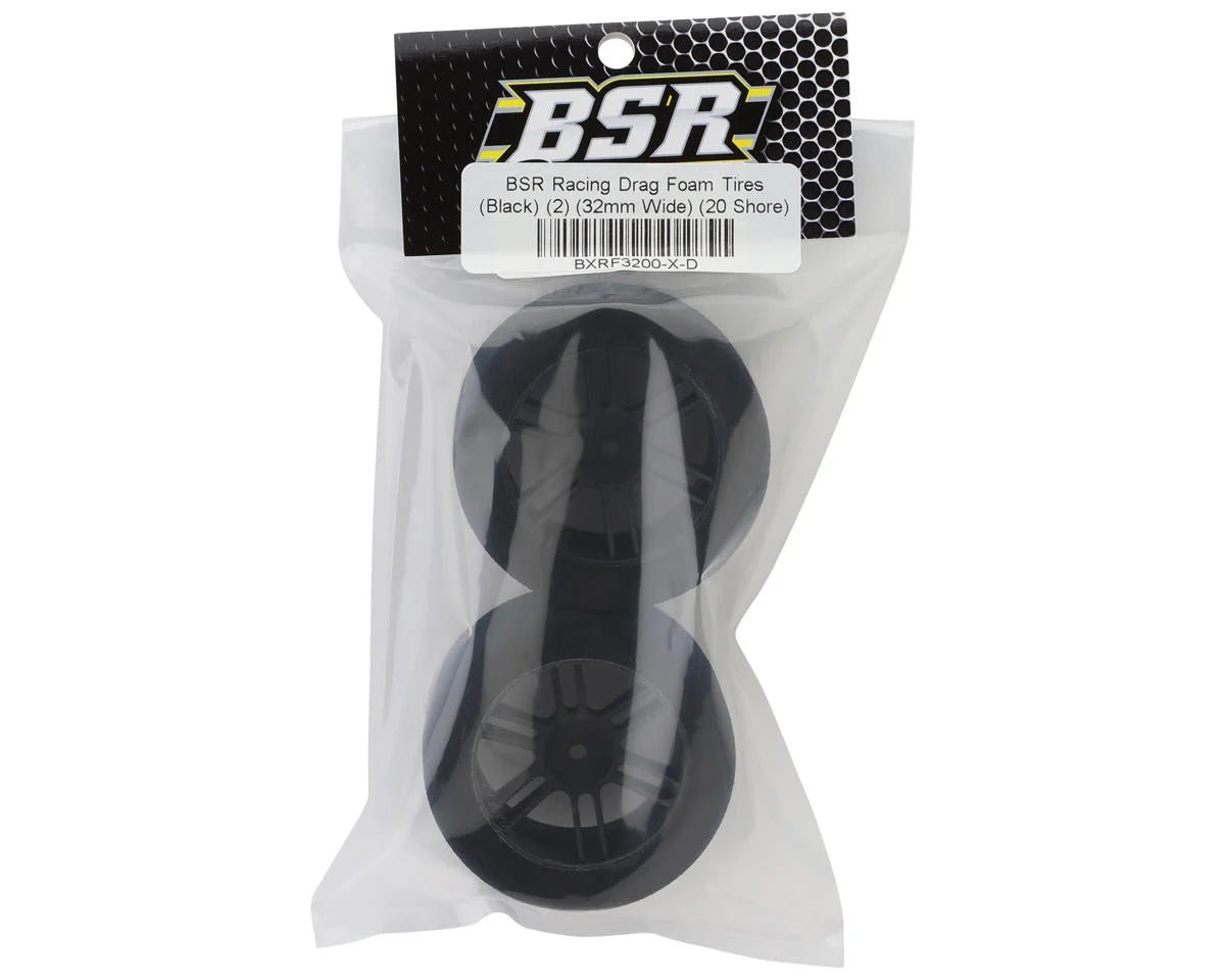 BSR Racing Drag Foam Tires/Wheels (Black) (2) (32mm Wide)w/12mm Hex - BOBBYRC