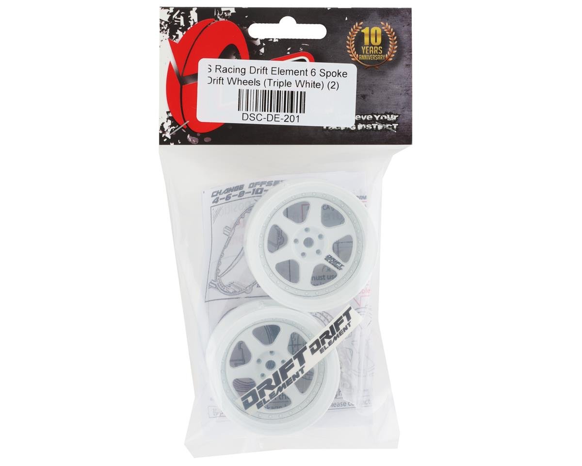 DS Racing Drift Element 6 Spoke Drift Wheels (Triple White) (2) (Adjustable Offset) w/12mm Hex - BOBBYRC