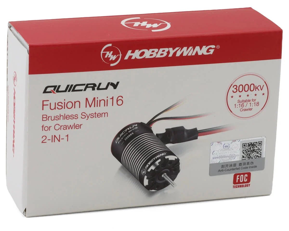 Hobbywing Quicrun Mini16 Fusion 370 2-in-1 Brushless ESC & Motor System w/EC2 Connector (3000Kv) - BOBBYRC