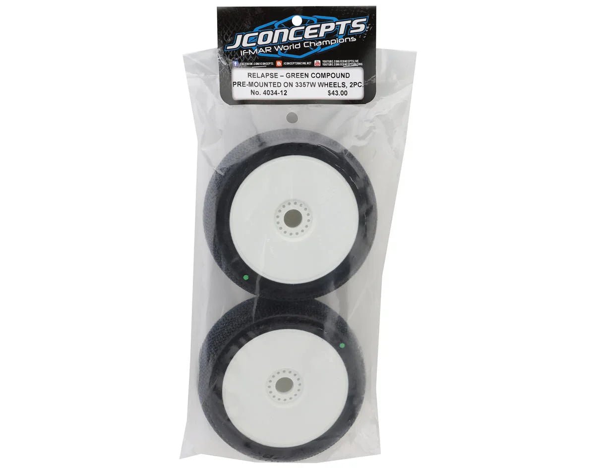 JConcepts Relapse Pre-Mounted 1/8th Buggy Tires (White) (2) (Green) - BOBBYRC