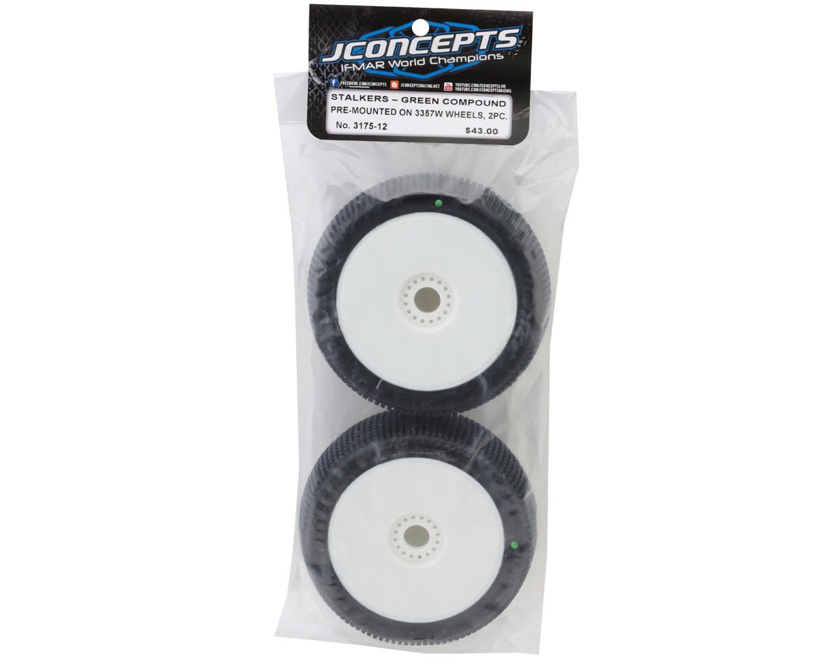 JConcepts Stalkers 1/8 Pre - Mounted Buggy Tire (White) (Green) - BOBBYRC