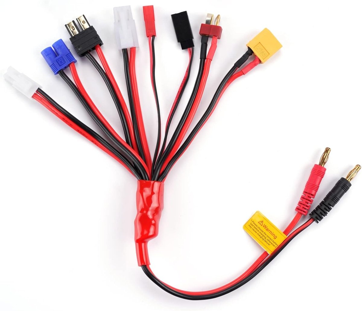 RC LiPo Battery Charger Adapter Cable (8 - in - 1) to 4.0mm banana plug, compatible with TRX, Tamiya, EC3, JST, Futaba, XT60, and T - Dean.XT60, and T - Dean. - BOBBYRC