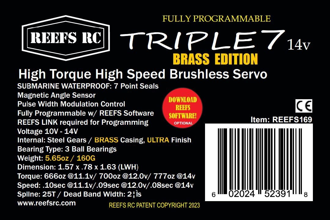 Reefs RC Triple7 14V Programable High Torque Steel Gear Digital Servo (High Voltage)(Brass Edition) - BOBBYRC