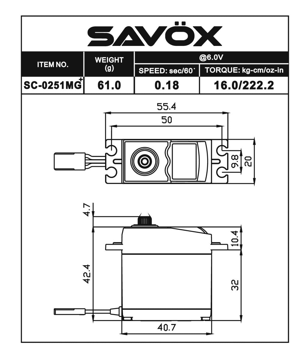Savox SC - 0251MG Plus High - Torque Digital Metal Gear Truck & Airplane Servo - BOBBYRC