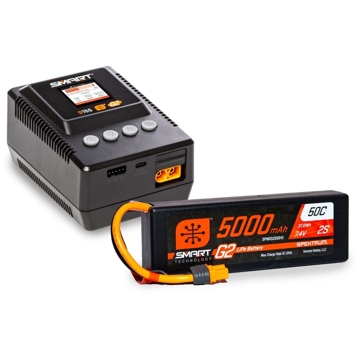 Spektrum SPMXBCB1 Surface Bundle 5000mAh 2S LiPo Battery IC3 w/S155 AC Charger - BOBBYRC