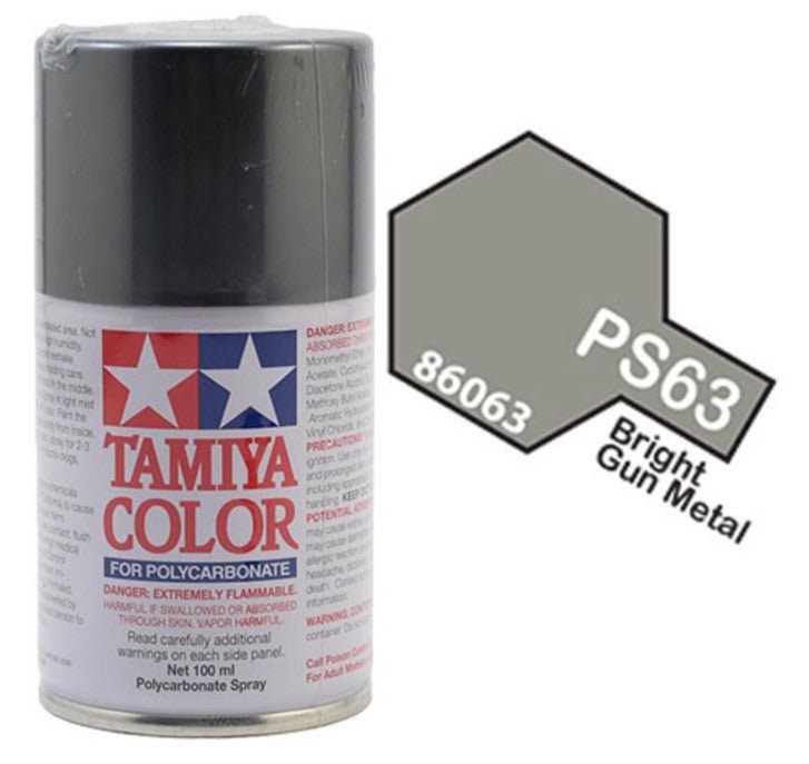Tamiya PS - 63 Bright Gun Metal Polycarbonate 3 Oz Spray Paint - BOBBYRC