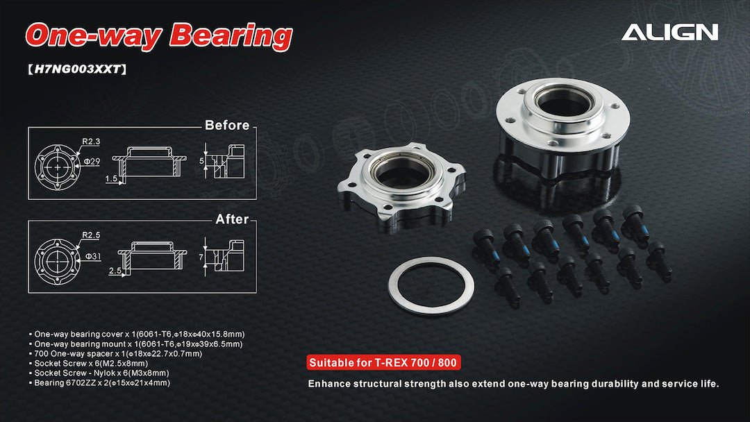 Align/T - Rex Helicopters Nitro Pro 700E 700L 800E One way Bearing H7NG003XX - BOBBYRC