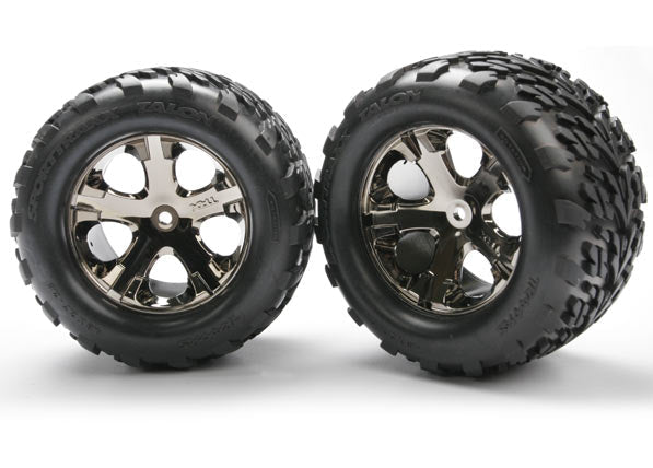 Traxxas 3668A Rear All - Star Black Chrome Wheels w/Talon Tires - Stampede VXL - BOBBYRC