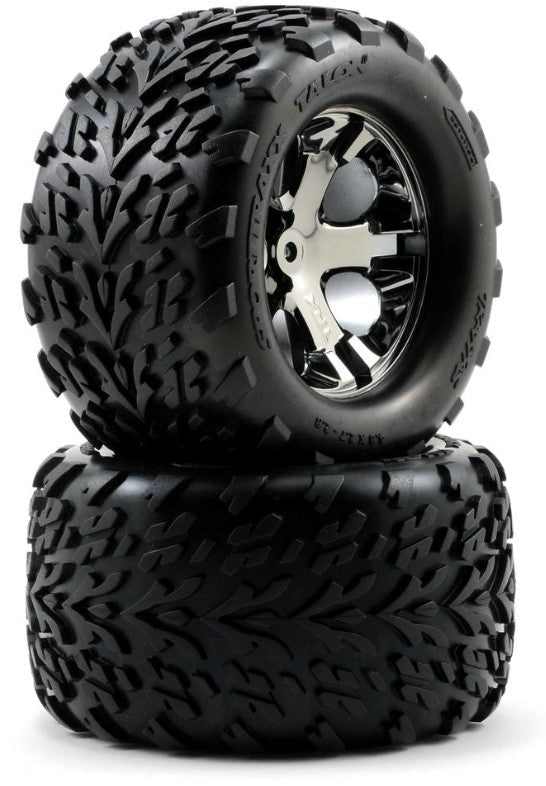 Traxxas 3668A Rear All - Star Black Chrome Wheels w/Talon Tires - Stampede VXL - BOBBYRC