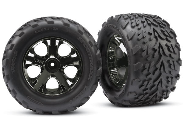 Traxxas 3669A Front All - Star Black Chrome Wheels w/Talon Tires - Stampede VXL - BOBBYRC