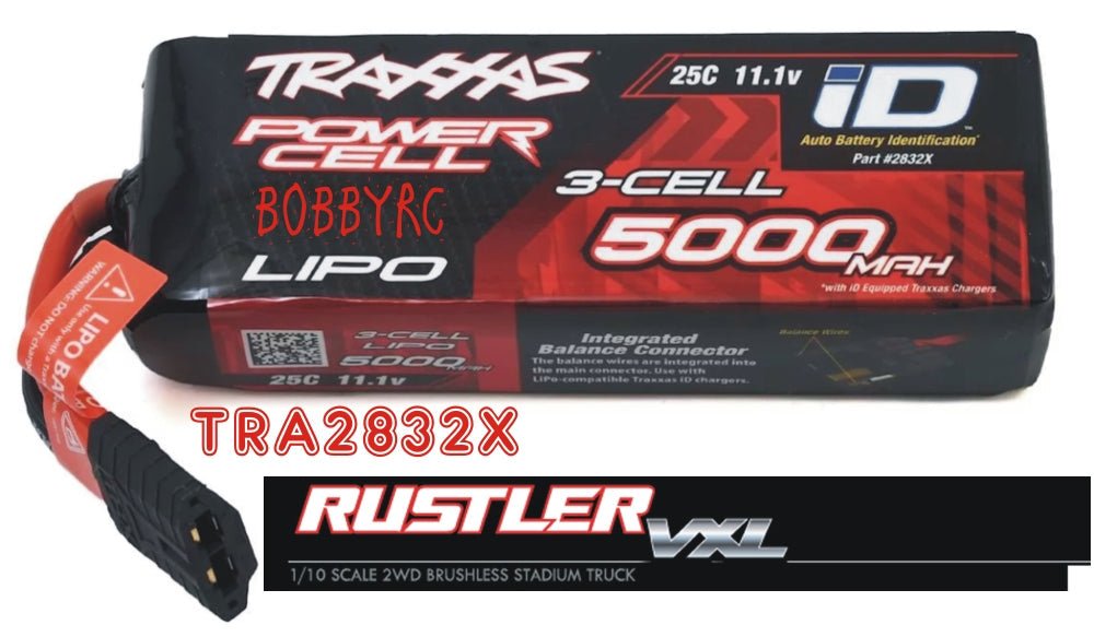 Traxxas 5000mAh 2832X 11.1V 3 - Cell 25C Short LiPo Battery w/ iD for RUSTLER VXL - BOBBYRC