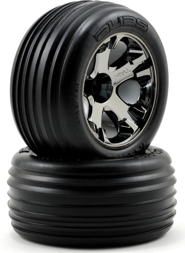 Traxxas Alias Front Tires w/All - Star Wheels (2) (Black Chrome) (Standard)For Rustler XL - 5 , VXL - BOBBYRC