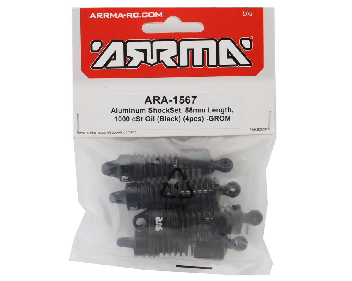ARRMA Aluminum Shock Set, 58mm Length, 1000 cSt Oil (4), Black 1/16 MOJAVE GROM - BOBBYRC