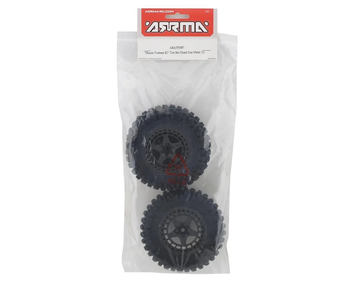 Arrma Dboots 'Fortress SC' Tire Set Glued Gun Metal (2) w/14mm Hex - BOBBYRC