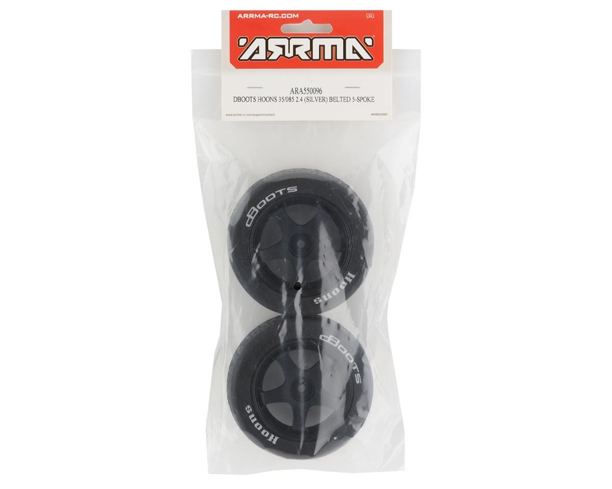 Arrma DBoots Hoons 35/085 2.4 Belted 5 - Spoke Pre - Mounted Tires (2) (Silver) w/14mm Hex - BOBBYRC