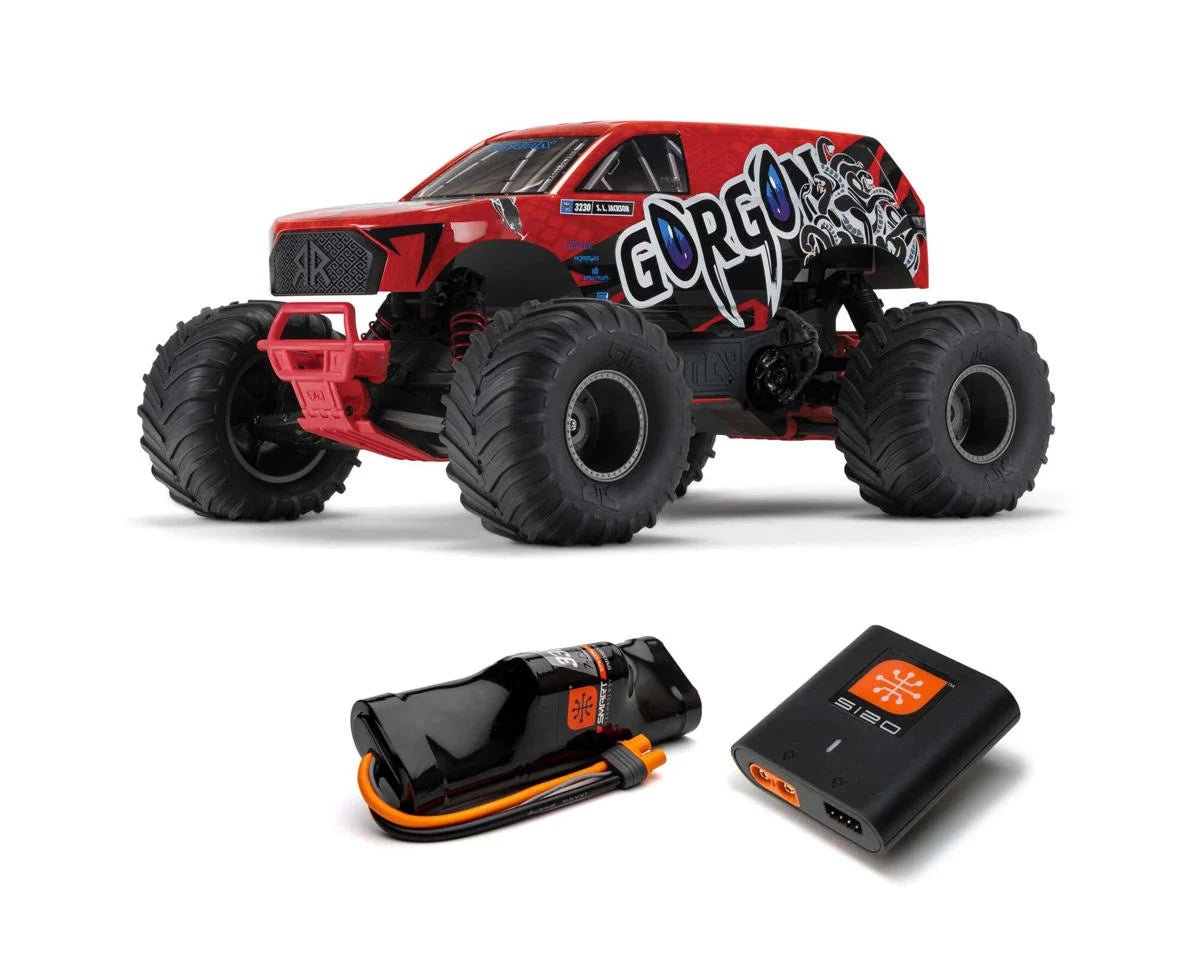 Arrma Gorgon 4X2 MEGA 550 Brushed 1/10 Monster Truck RTR (Red) w/SLT2 2.4GHz Radio, Battery & Charger - BOBBYRC