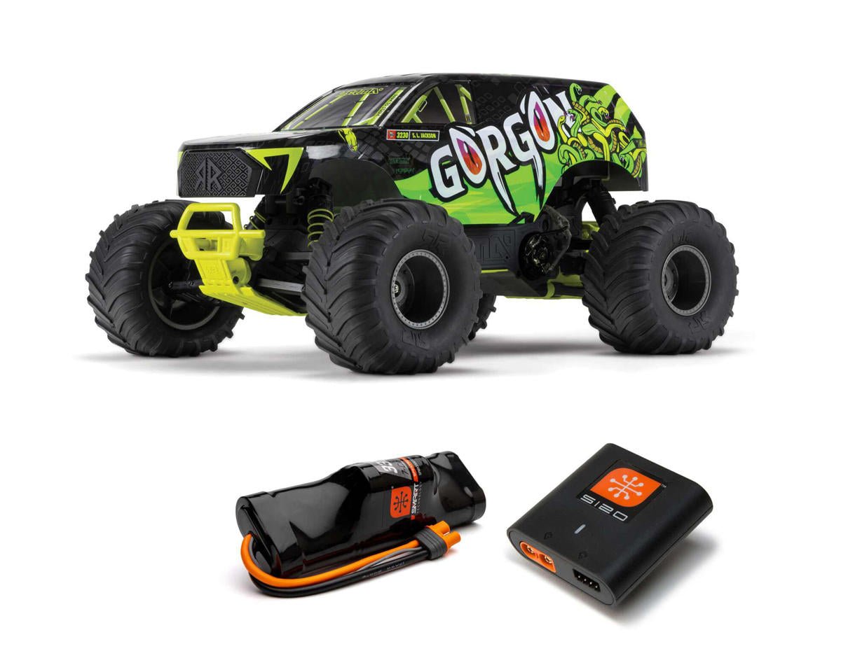 Arrma Gorgon 4X2 MEGA 550 Brushed 1/10 Monster Truck RTR (Yellow) w/SLT2 2.4GHz Radio, Battery & Charger - BOBBYRC