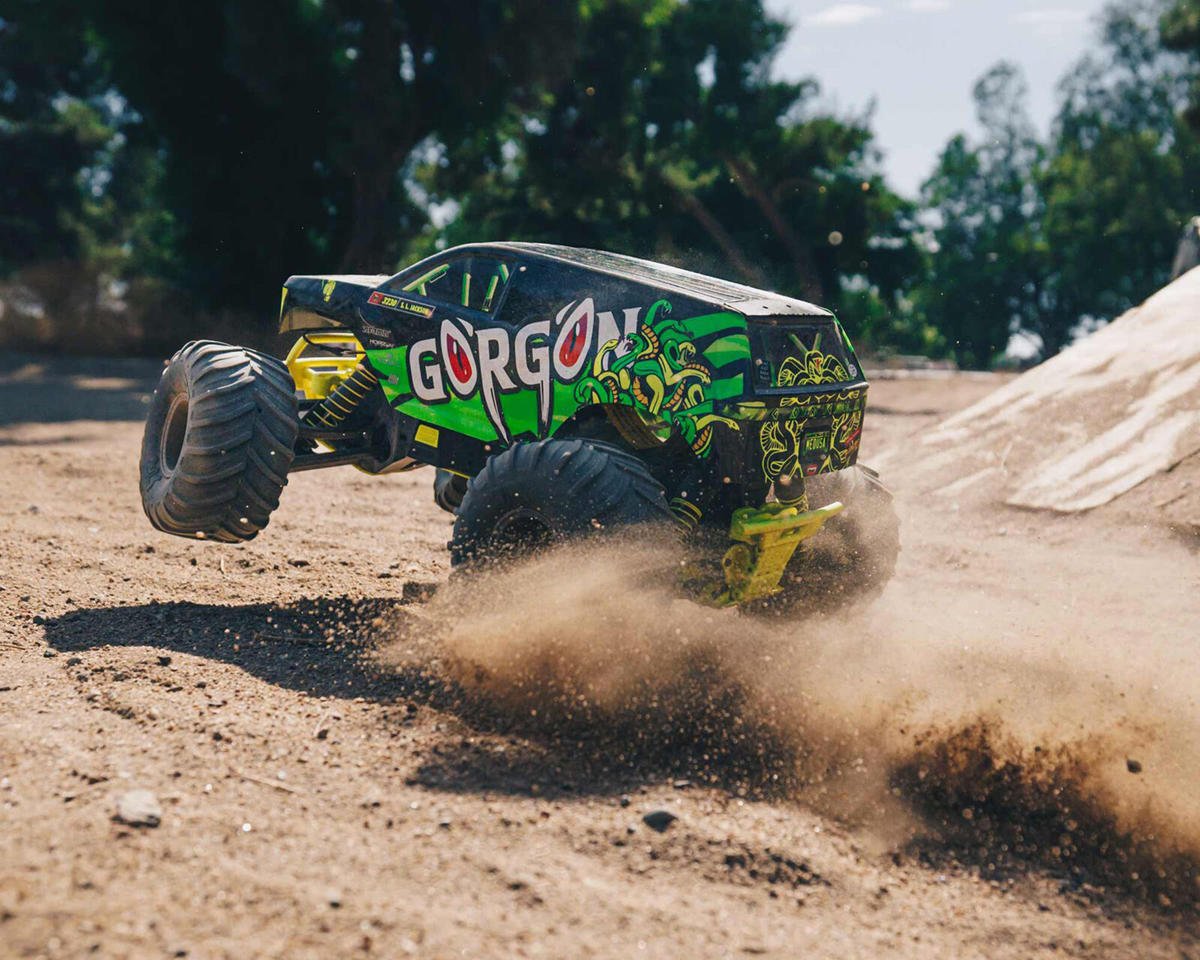 Arrma Gorgon 4X2 MEGA 550 Brushed 1/10 Monster Truck RTR (Yellow) w/SLT2 2.4GHz Radio, Battery & Charger - BOBBYRC