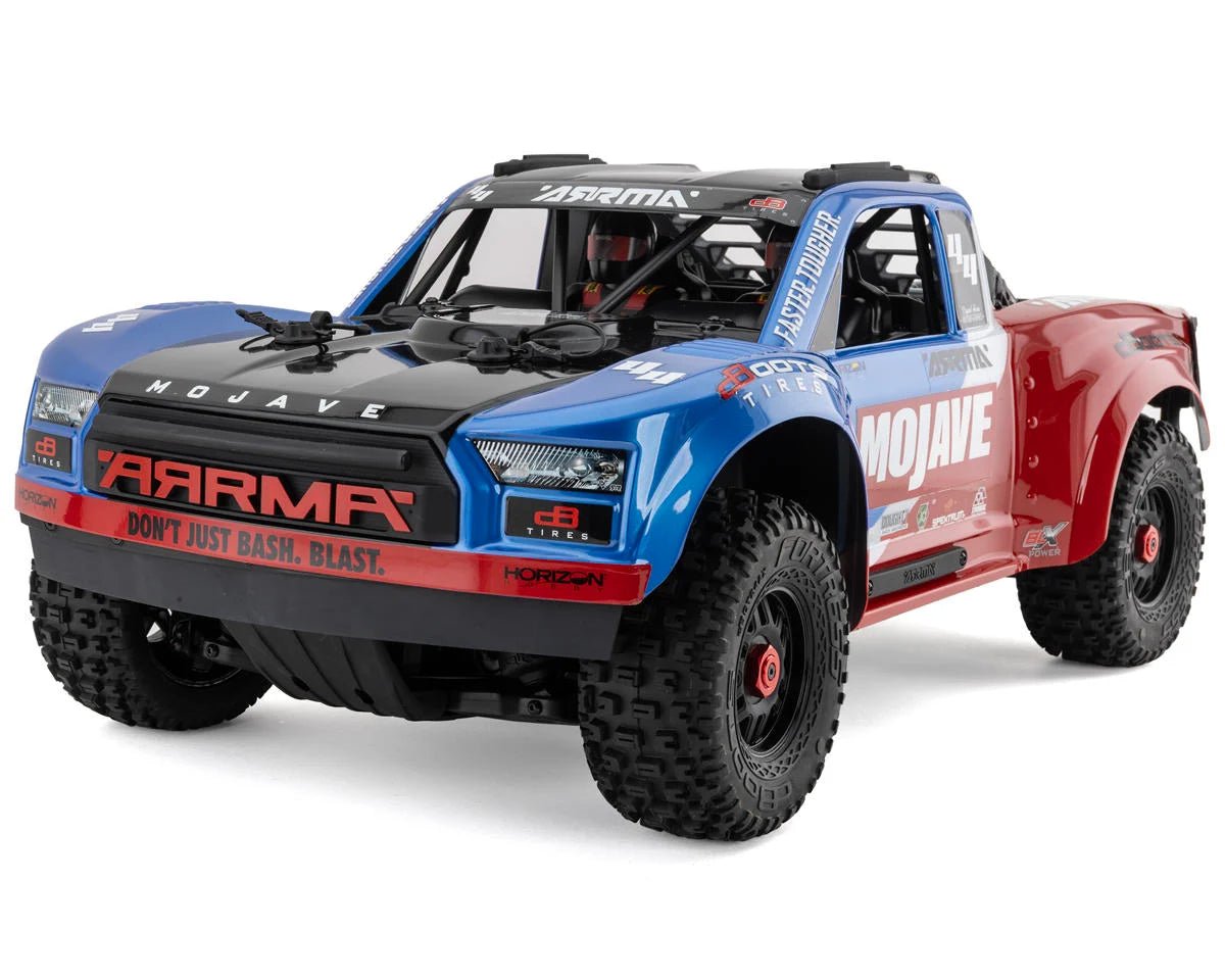 Arrma Mojave 4S BLX Brushless 1/8 4WD RTR Electric Desert Truck (Blue/Red) w/Spektrum SLT3 2.4GHz Radio - BOBBYRC