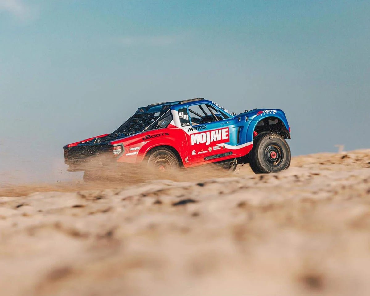 Arrma Mojave 4S BLX Brushless 1/8 4WD RTR Electric Desert Truck (Blue/Red) w/Spektrum SLT3 2.4GHz Radio - BOBBYRC