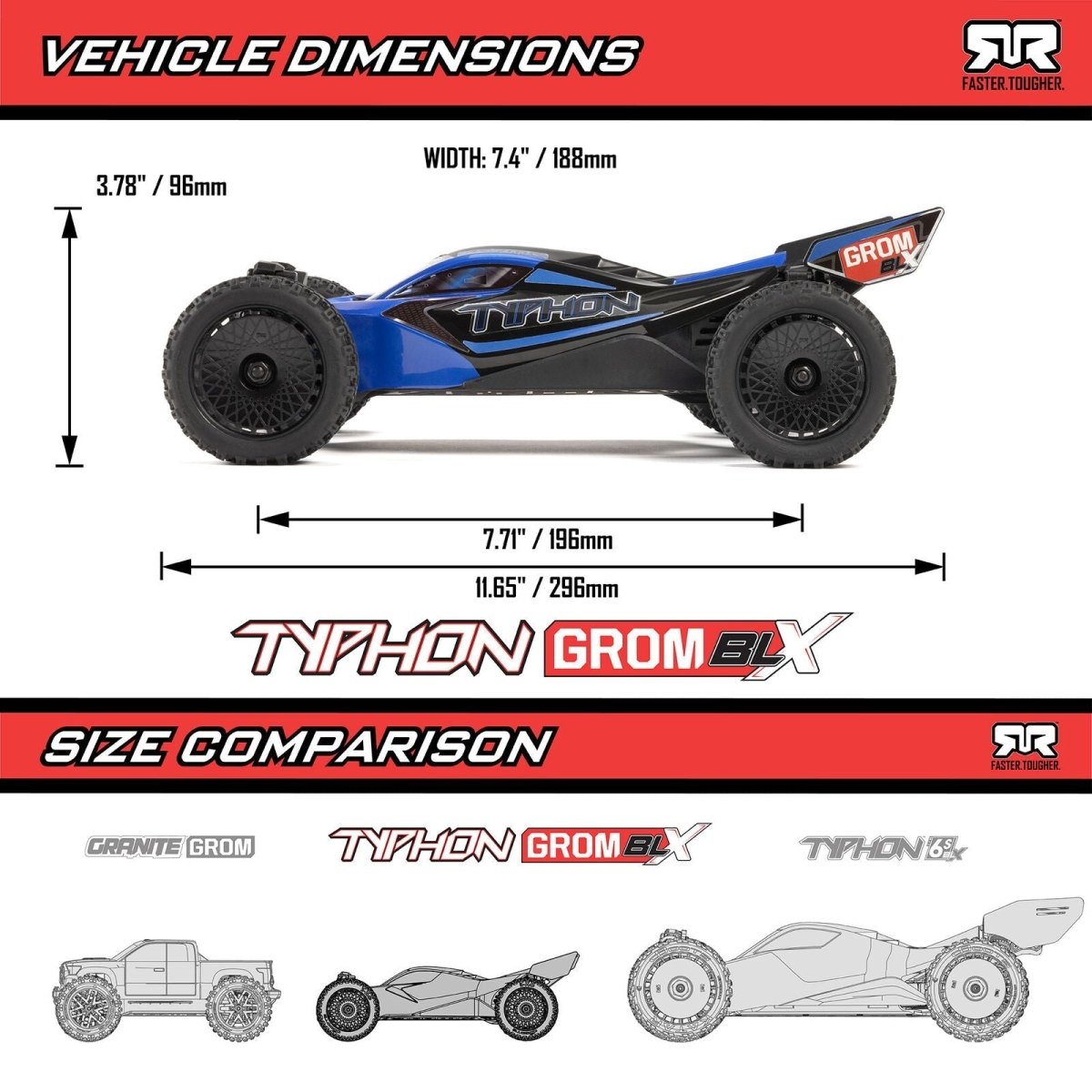 Arrma Typhon Grom 223S BLX Brushless 4X4 Small Scale Buggy RTR with Battery & Charger, Red - BOBBYRC