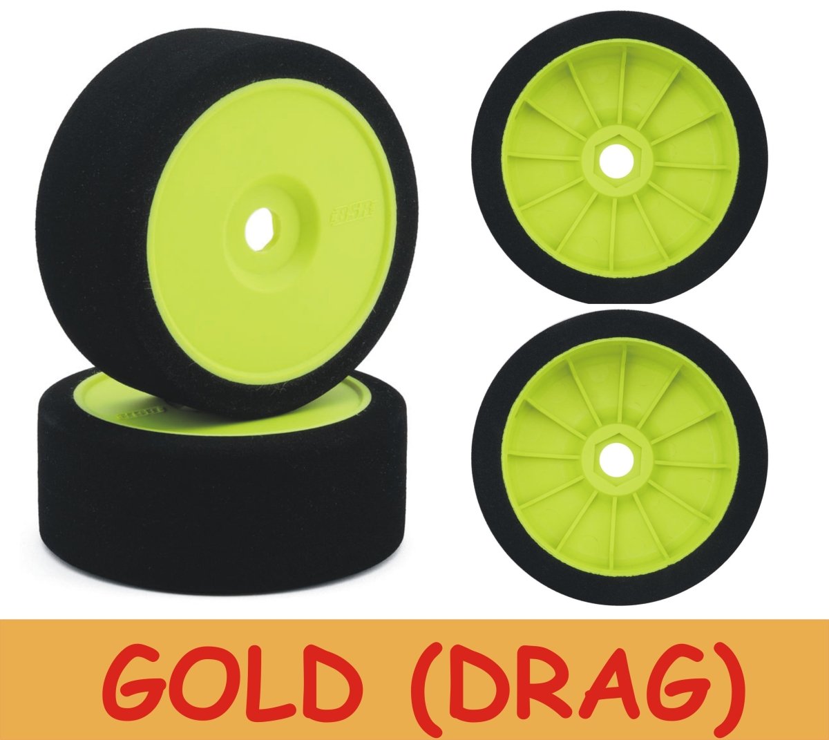 BSR Racing 1/8 Mounted GT Foam Tires 17mm Hex (2) (Gold - Yellow) - BOBBYRC