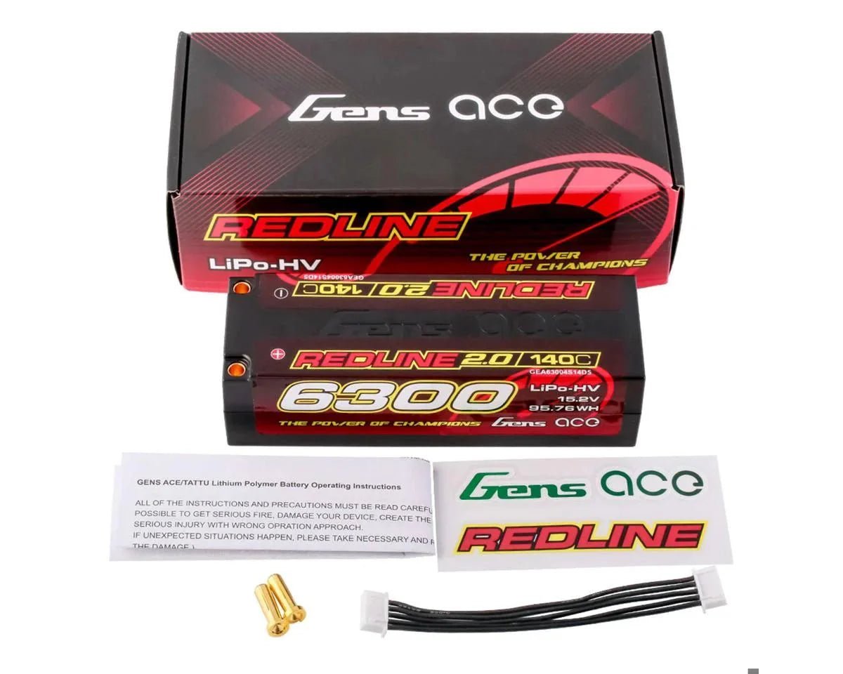 Gens Ace Redline 2.0 4S LiHV Battery 140C (15.2V/6300mAh) w/5.0mm bullet - BOBBYRC