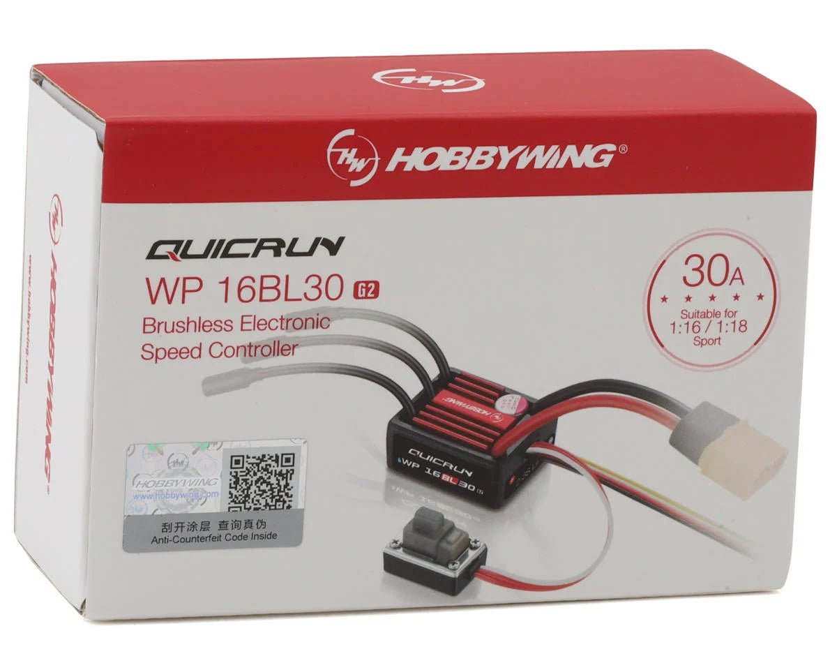 Hobbywing Quicrun WP - 16BL30 G2 (2 - 3S) Waterproof Mini Sensorless Brushless ESC 1/16 and 1/18 - BOBBYRC