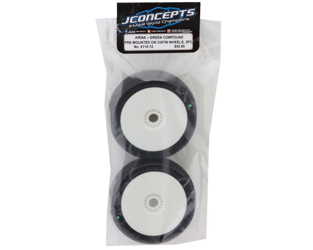 JConcepts Arina Pre - Mounted 1/8th Buggy Tires (White) (2) (Green) - BOBBYRC