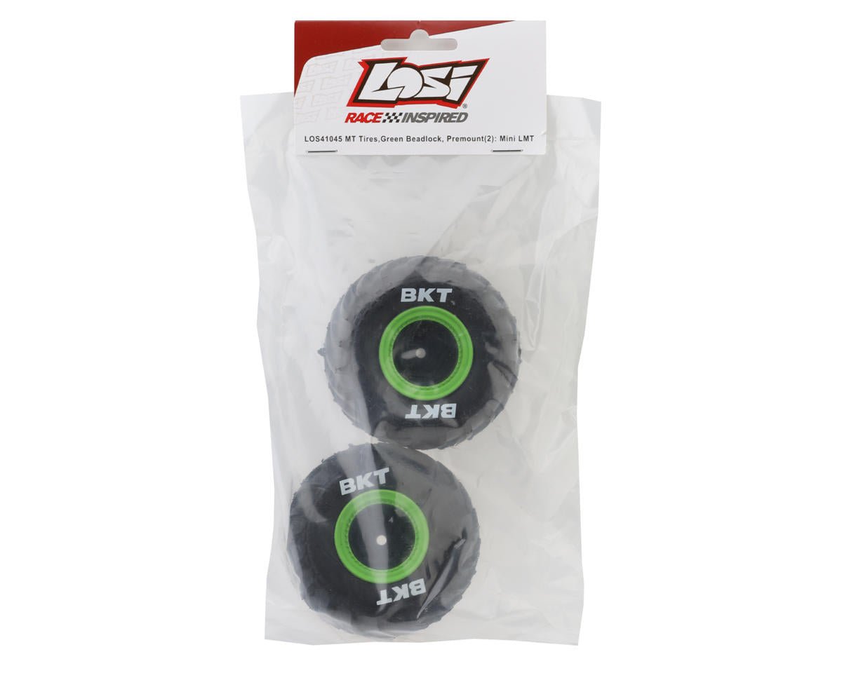 Losi Mini LMT Pre - Mounted Monster Truck Tires (Green) (2) (Front/Rear) w/12mm Hex (Copy) - BOBBYRC