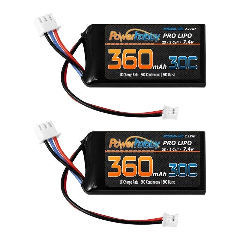 Powerhobby Lipo Battery 2S 360MAH 30c (2) For Axail SCX24 - BOBBYRC