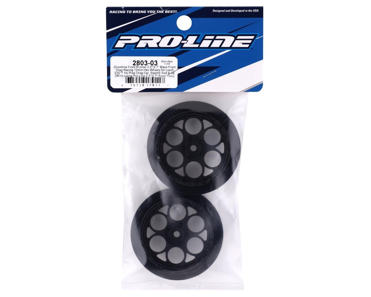 Pro - Line Showtime Front Drag Racing Wheels w/12mm Hex (Black) (2) - BOBBYRC