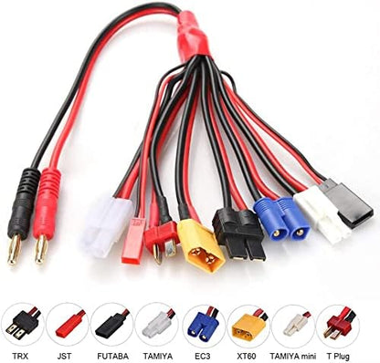RC LiPo Battery Charger Adapter Cable (8 - in - 1) to 4.0mm banana plug, compatible with TRX, Tamiya, EC3, JST, Futaba, XT60, and T - Dean.XT60, and T - Dean. - BOBBYRC