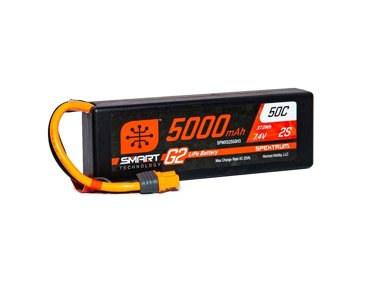 Spektrum RC 2S Smart LiPo 50C Hard Case Battery Pack (7.4V/5000mAh) w/IC3 Connector - BOBBYRC