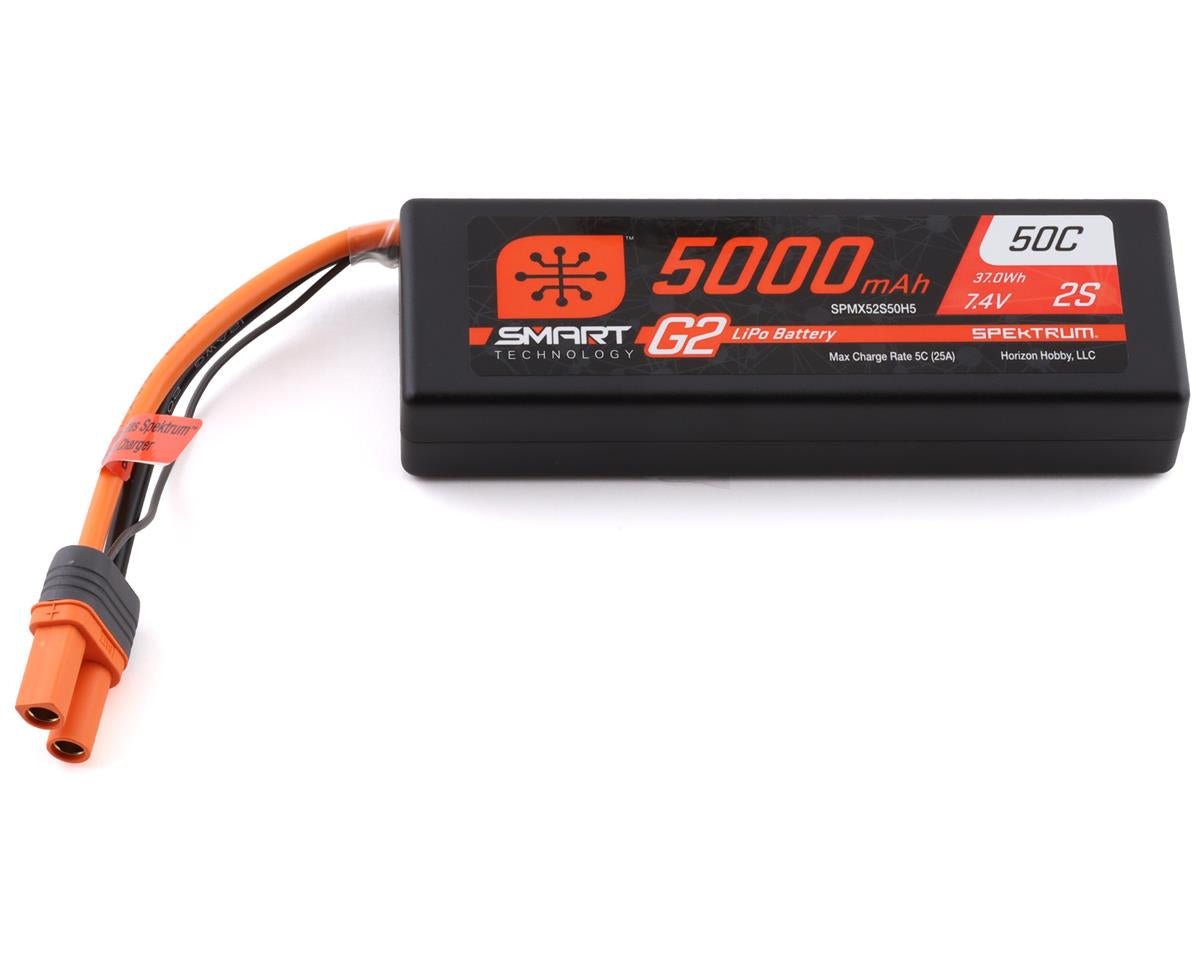 Spektrum RC 2S Smart LiPo 50C Hard Case Battery Pack (7.4V/5000mAh) w/IC5 Connector - BOBBYRC