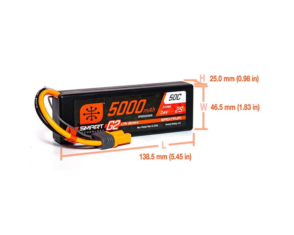 Spektrum RC 2S Smart LiPo 50C Hard Case Battery Pack (7.4V/5000mAh) w/IC5 Connector - BOBBYRC