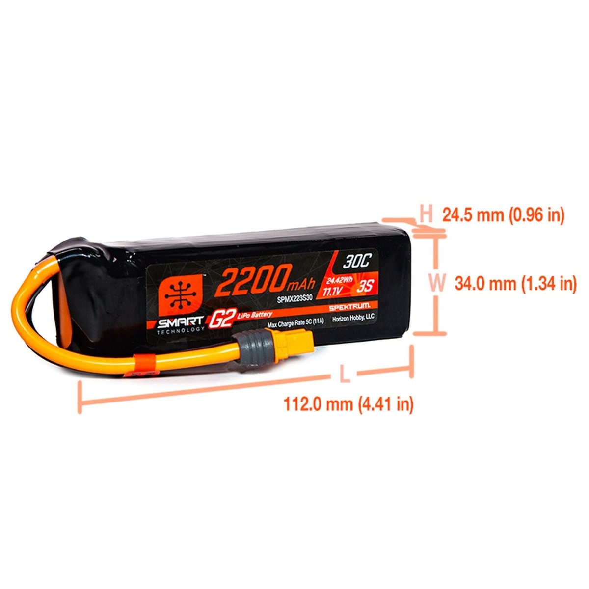 Spektrum RC 3S Smart G2 LiPo 30C Battery Pack (11.1V/2200mAh) w/IC3 Connector - BOBBYRC
