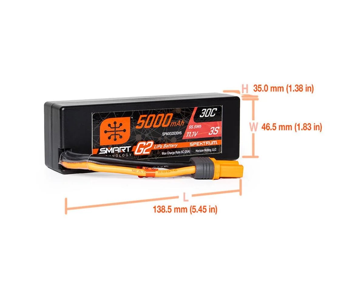 Spektrum RC 3S Smart G2 LiPo 30C Battery Pack (11.1V/5000mAh) w/IC5 Connector - BOBBYRC