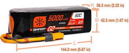Spektrum Smart 5000mAh 6S 22.2V G2 LiPo Battery 50C IC5 Rc Plane & Arrma Trucks - BOBBYRC