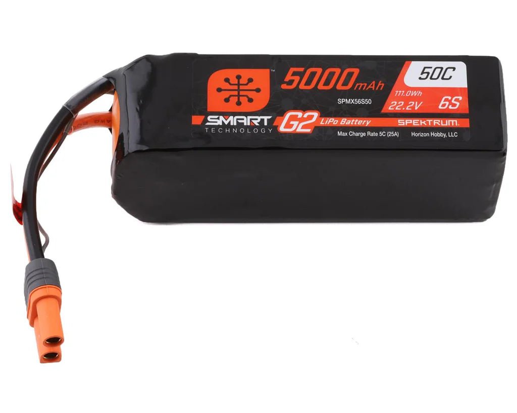 Spektrum Smart 5000mAh 6S 22.2V G2 LiPo Battery 50C IC5 Rc Plane & Arrma Trucks - BOBBYRC