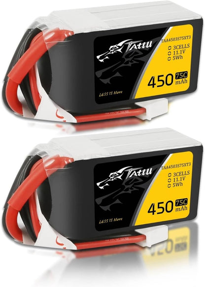 Tattu 3s LiPo Battery 75C (11.1V/450mAh) w/XT - 30 Connector - BOBBYRC