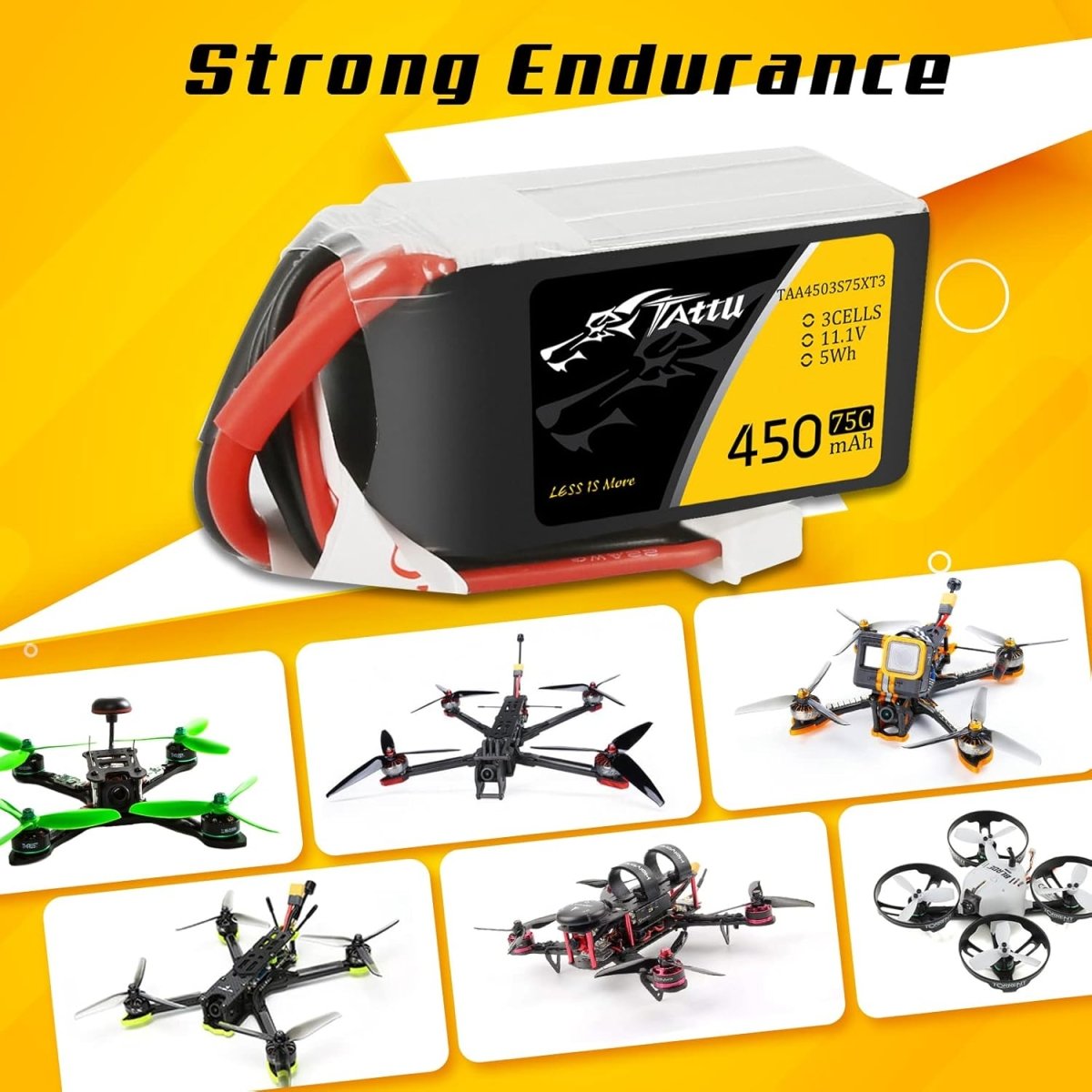 Tattu 3s LiPo Battery 75C (11.1V/450mAh) w/XT - 30 Connector - BOBBYRC