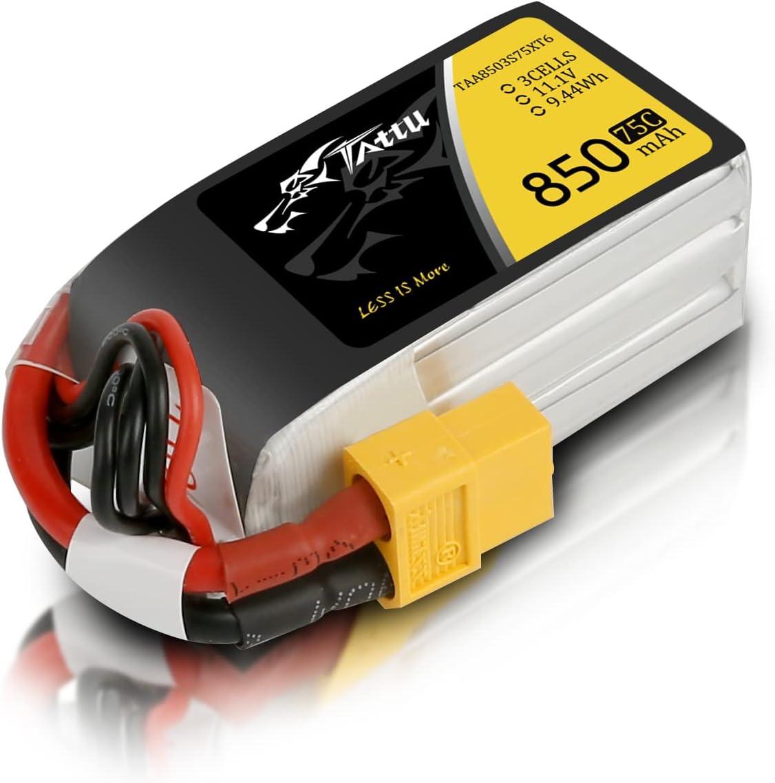 Tattu 3S LiPo Battery 75C (11.1V/850mAh) w/XT - 60 Connector - BOBBYRC