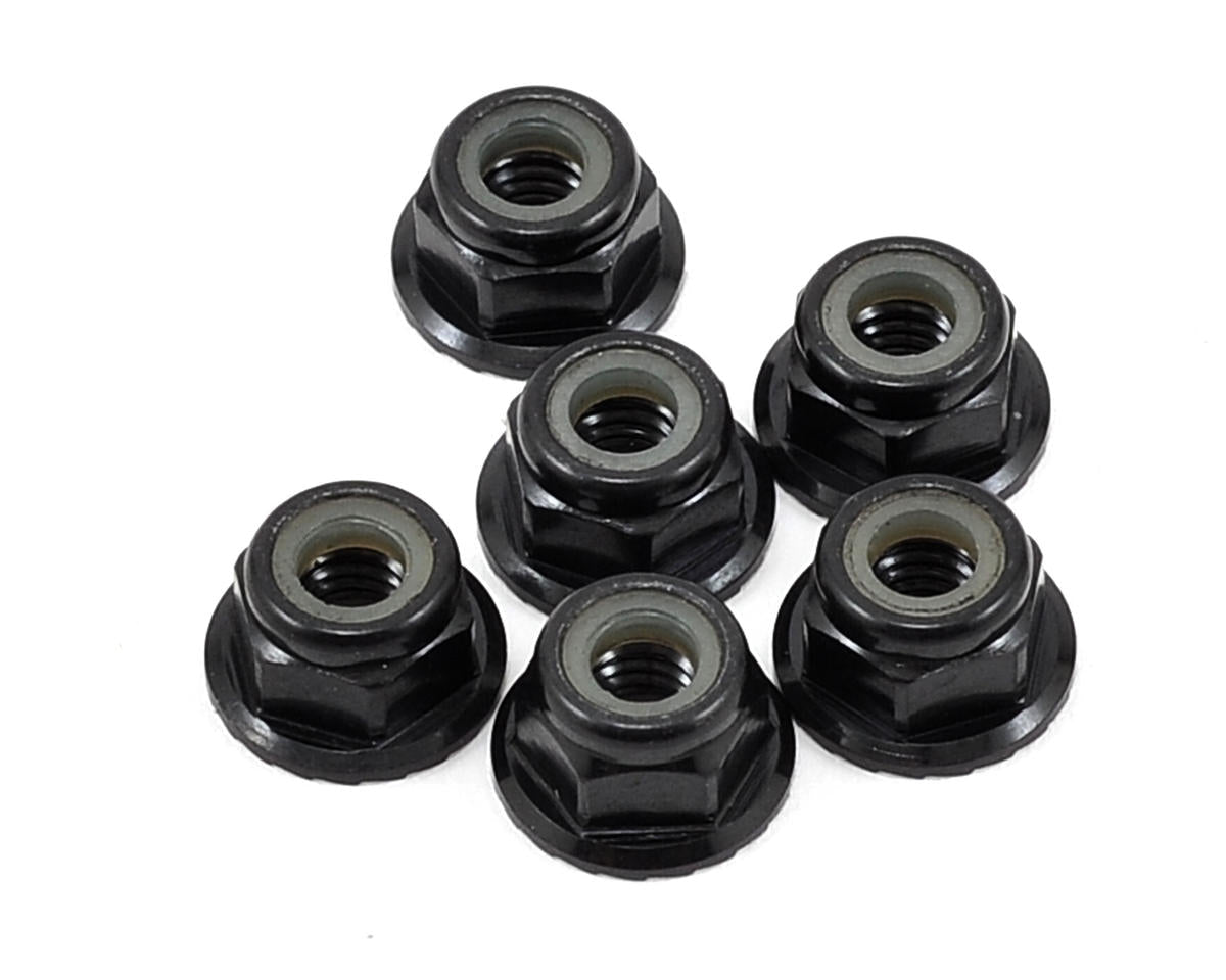 Team Losi Racing 4mm Aluminum Serrated Locknut Set (6) (Black) - BOBBYRC