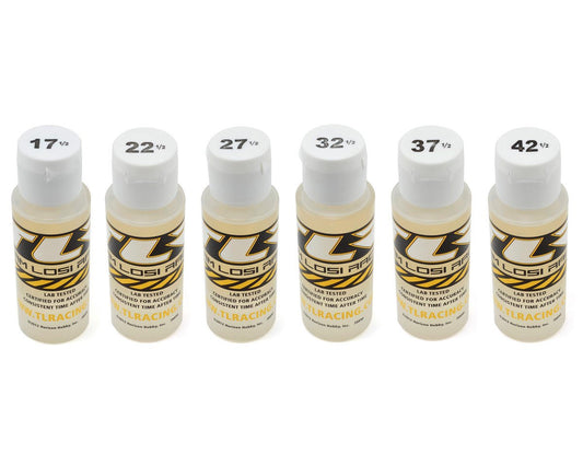 Team Losi Racing Silicone Shock Oil Six Pack (2oz) (17.5, 22.5, 27.5, 32.5, 37.5, 42.5wt) - BOBBYRC
