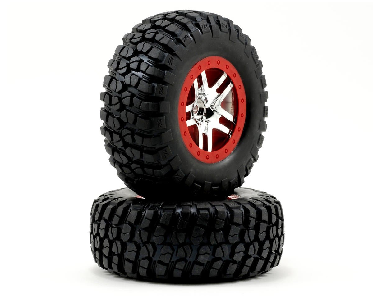 Traxxas BFGoodrich Mud TA Rear Tires (2) (Satin Chrome) (S1) w/Split-Spoke Rear Wheel - BOBBYRC