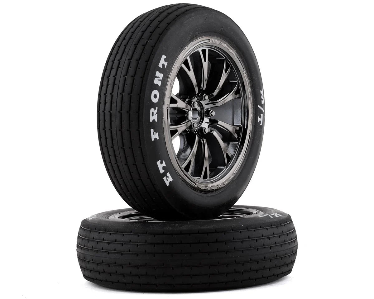 Traxxas Drag Slash Front Pre - Mounted Tires (Black Chrome) (2) w/Weld Wheels & 12mm Hex - BOBBYRC